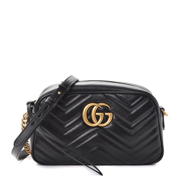Gucci Handbags - GUCCI  Calfskin Matelasse Small GG Marmont Chain Shoulder Bag Black